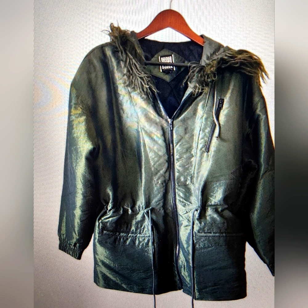 Vintage Greg Bell Black Parachute Coat Tibet Lamb Fur Hood Medium 90’s